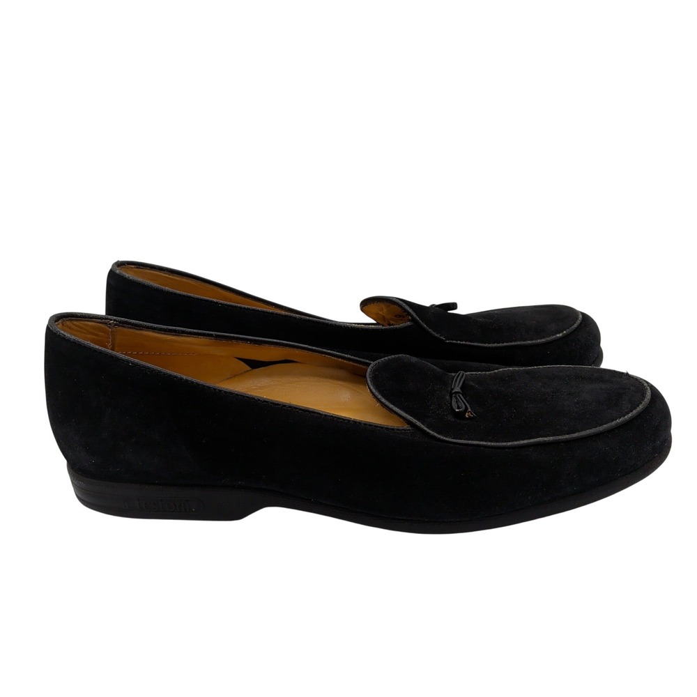 A Testoni Dinamico Mens Black Suede Bow Loafers Italy 8.5 M 525 09 09